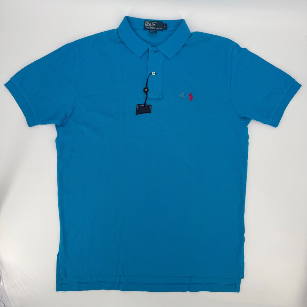 Polo Ralph Lauren Mens Blue Pique Short Sleeve Pony Logo Polo Shirt Large NWT